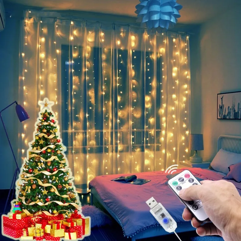 3M LED Curtain Garland String Lights Remote Control Warm Light Festival Decoration Holiday Wedding Fairy Lights for Bedroom Home
3M LED Curtain Garland String Lights Remote Control Warm Light Festival Decoration Holiday Wedding Fairy Lights for Bedroom Home