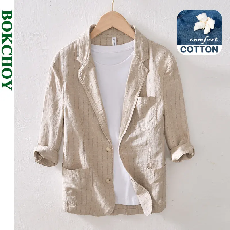 2022 Autumn Winter New Casual Striped Thin Section Literary Cotton and Linen Suit All-match Men's Loose Jacket BL950 
2022 Autumn Winter New Casual Striped Thin Section Literary Cotton and Linen Suit All-match Men's Loose Jacket BL950