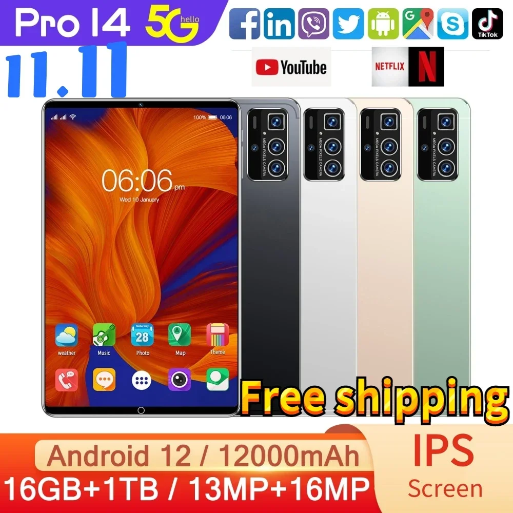 2024 New Original Global Version Tablet Android 12 16GB 12000mAh 11.6 Inch Tablets PC Dual SIM Card 5G Wifi Pro 14 Free Shipping
2024 New Original Global Version Tablet Android 12 16GB 12000mAh 11.6 Inch Tablets PC Dual SIM Card 5G Wifi Pro 14 Free Shipping