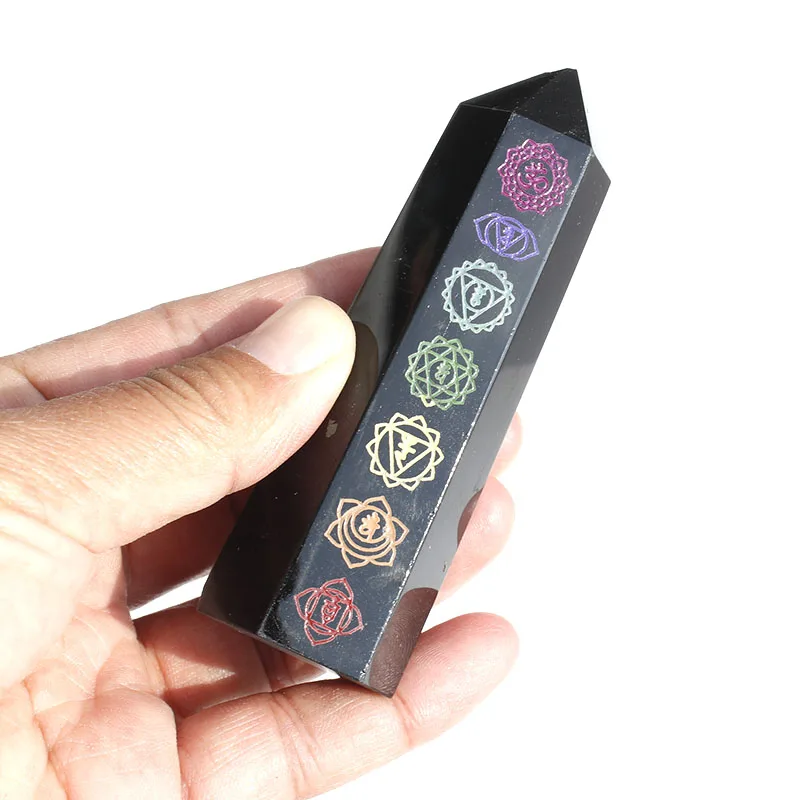 1 Pcs Natural Black Obsidian Crystal Tower With Chakara Pattern For Healing 
1 Pcs Natural Black Obsidian Crystal Tower With Chakara Pattern For Healing