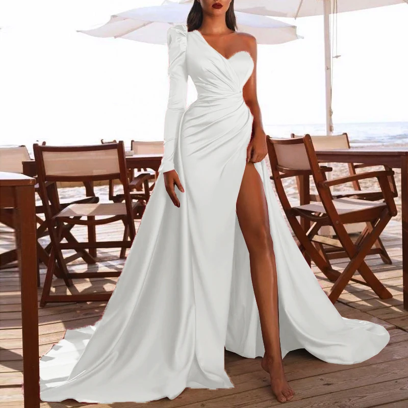 Wedding Party Dress One-shoulder Folds Split Fashion Long Dress Cocktail Elegant Tight-fitting Formal Dress Bridal Prom Vestidos
Wedding Party Dress One-shoulder Folds Split Fashion Long Dress Cocktail Elegant Tight-fitting Formal Dress Bridal Prom Vestidos