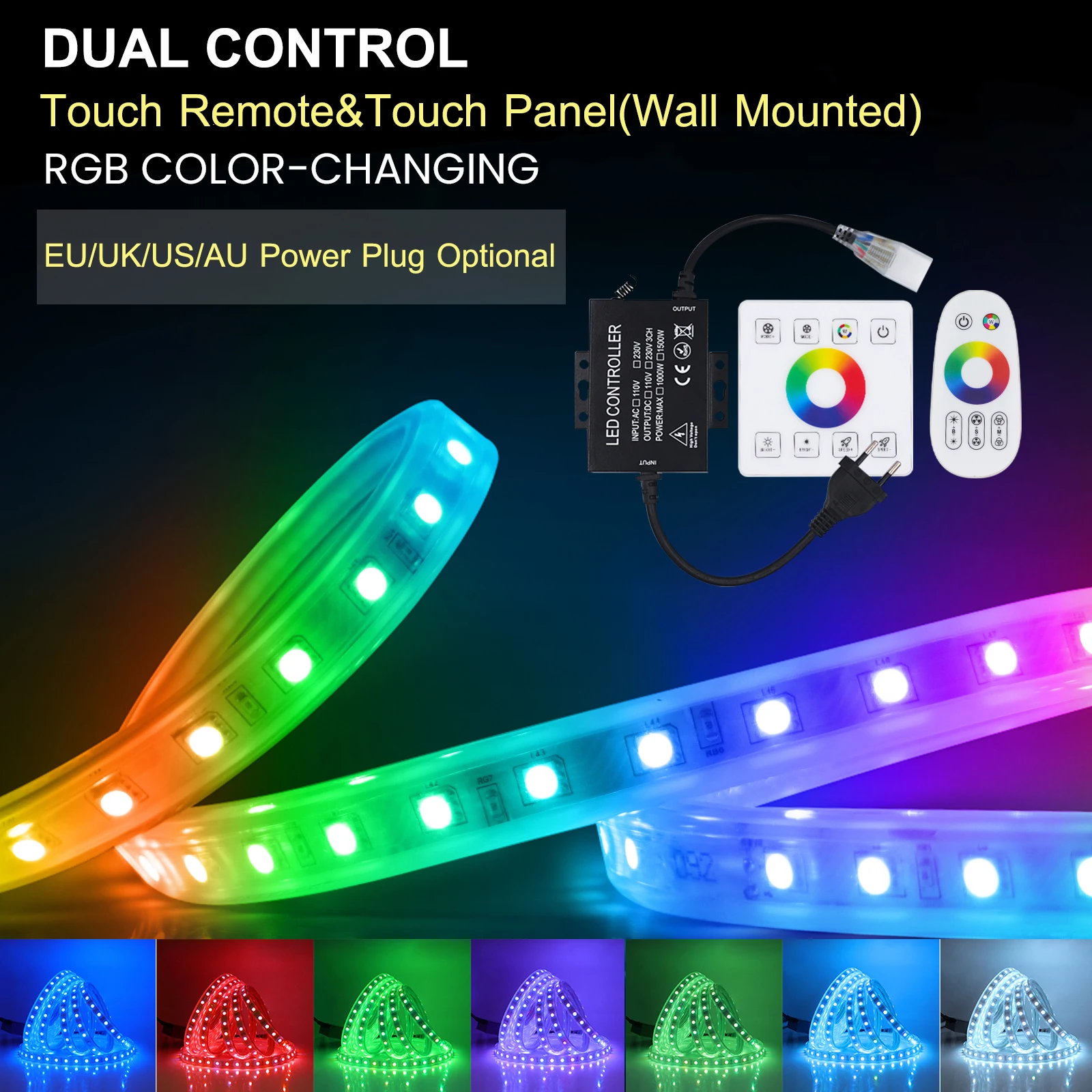 5050 RGB LED Strip Light 110V 220V Dual Control Touch Remote Wall Mounted Panel Control Waterproof DIY Room Garden Decor Lamp
5050 RGB LED Strip Light 110V 220V Dual Control Touch Remote Wall Mounted Panel Control Waterproof DIY Room Garden Decor Lamp