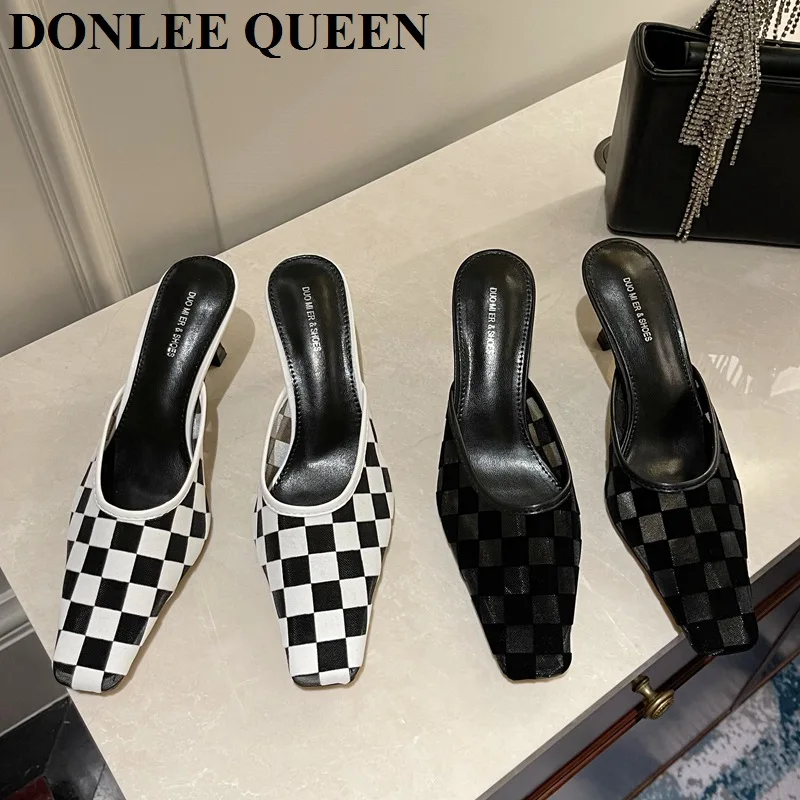 Breathable Mesh Mules Shoes Women Slip On Slides Thin High Heel 6cm Square Toe Pumps Party Shoes Fashion Black White Plaid Mujer
Breathable Mesh Mules Shoes Women Slip On Slides Thin High Heel 6cm Square Toe Pumps Party Shoes Fashion Black White Plaid Mujer