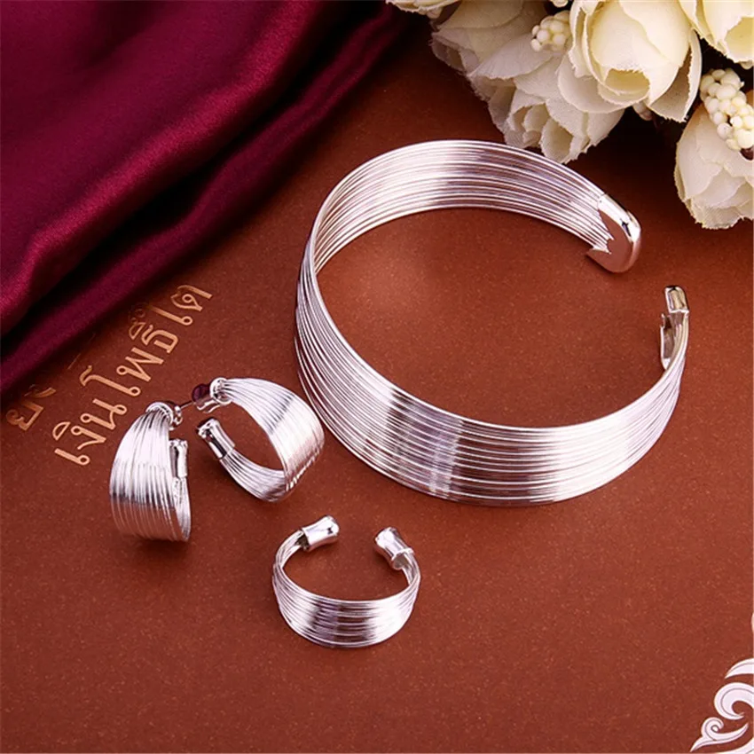 Adjustable Retro Multi-line bangle 925 Stamp Silver color earrings rings Bracelet Jewelry set women fine Fashion Party gift
Adjustable Retro Multi-line bangle 925 Stamp Silver color earrings rings Bracelet Jewelry set women fine Fashion Party gift