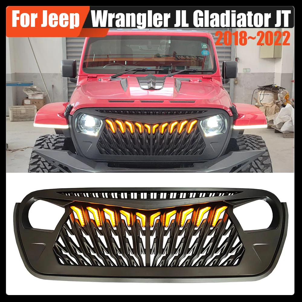 For Jeep Wrangler JL Gladiator JT 2018~2022 Car Front Grille Off Road 4x4 Racing Hawlk Wings Grills With Light
For Jeep Wrangler JL Gladiator JT 2018~2022 Car Front Grille Off Road 4x4 Racing Hawlk Wings Grills With Light