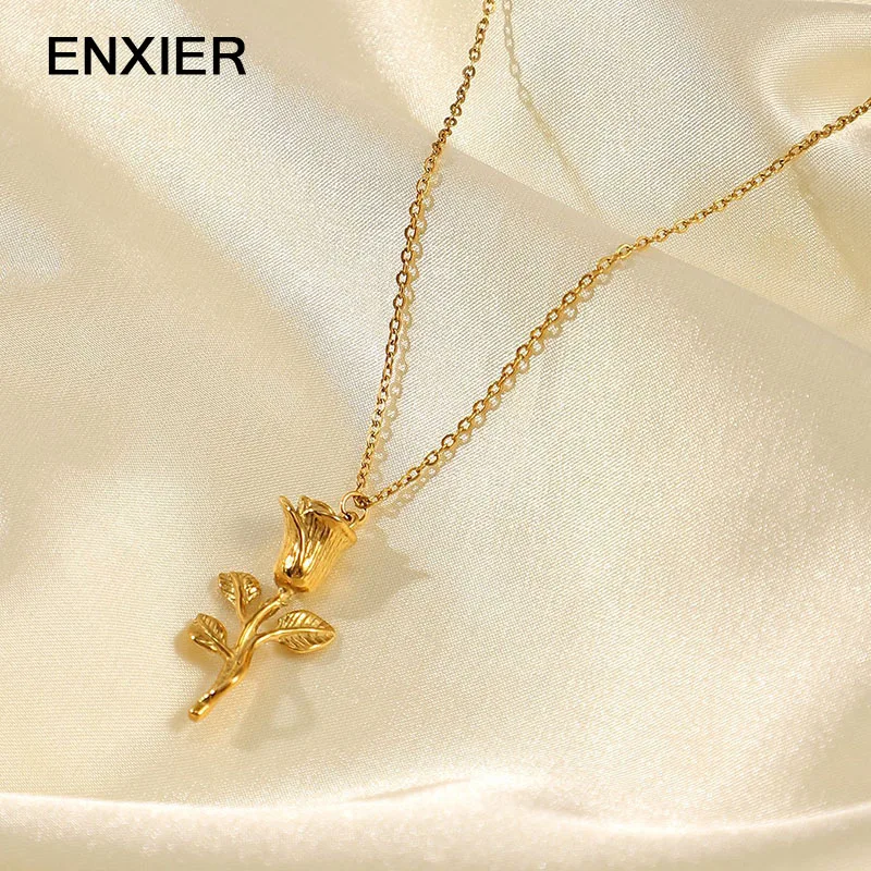 ENXIER Fashion Classic Rose Flower Pendant Necklace For Women Girls Jewelry Accessories 316L Stainless Steel Beads Chain
ENXIER Fashion Classic Rose Flower Pendant Necklace For Women Girls Jewelry Accessories 316L Stainless Steel Beads Chain