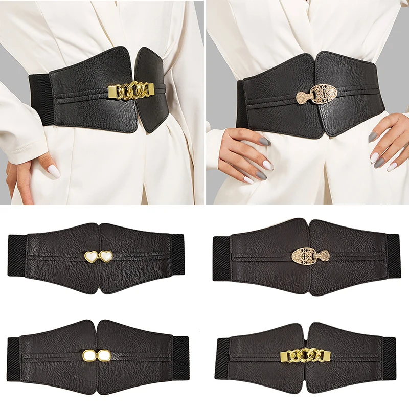 

68cm Female Wide Waistband Opal Elastic Stretch Belt for Women Black Waist Cinch Band Dress Clothing Accessories