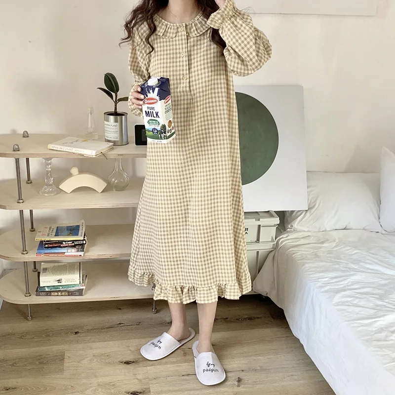 Pure Cotton Pliad Peter Pan Nightgown Long Sleeve Cute Kawaii Spring Nightshirt Ruffles Home Clothes Dress Out Wear 3 Color D141
Pure Cotton Pliad Peter Pan Nightgown Long Sleeve Cute Kawaii Spring Nightshirt Ruffles Home Clothes Dress Out Wear 3 Color D141
