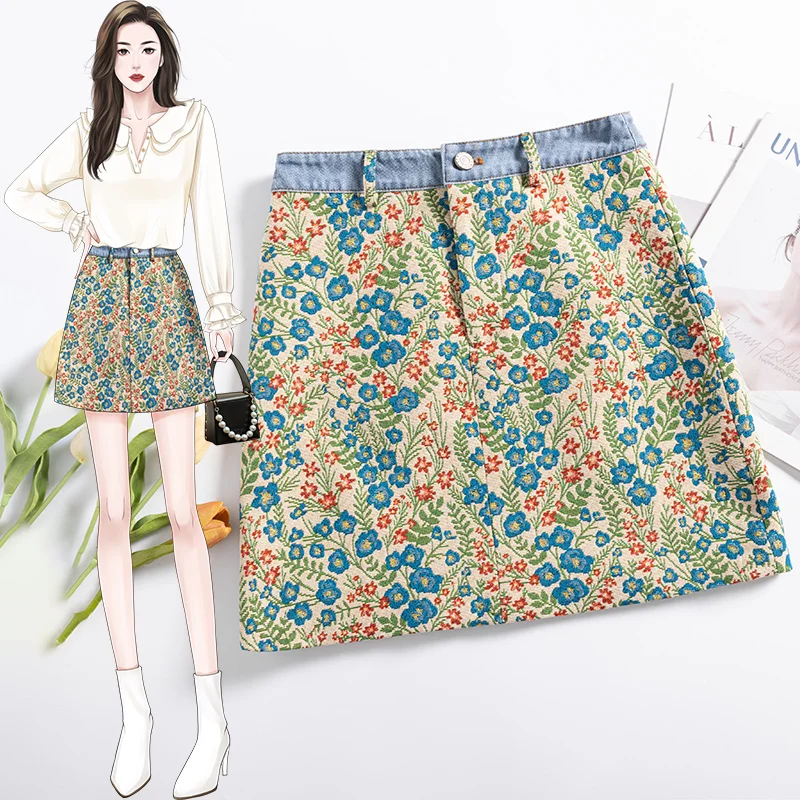High quality women mini skirt denim patchwork Jacquard short skirts for women vintage a line elegant korean faldas mujer saias
High quality women mini skirt denim patchwork Jacquard short skirts for women vintage a line elegant korean faldas mujer saias