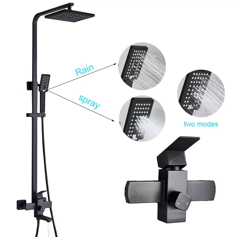 Luxurious Matte Black Rainfall Shower Faucet Set Single Lever Bathtub Shower Mixer Faucet Shower Hot Cold Water Tap
Luxurious Matte Black Rainfall Shower Faucet Set Single Lever Bathtub Shower Mixer Faucet Shower Hot Cold Water Tap