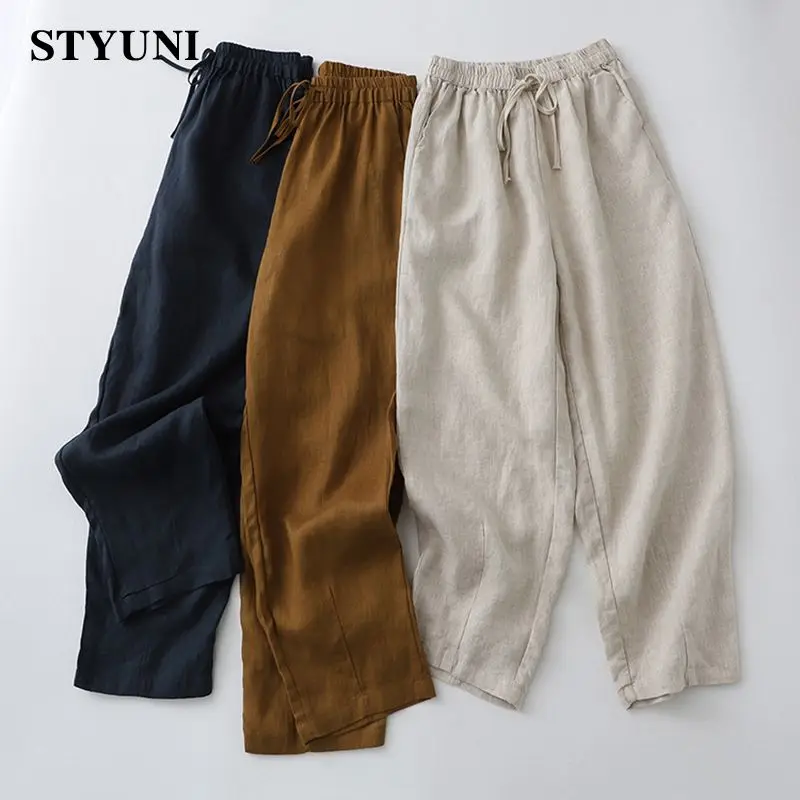 Linen Solid Casual Elastic High Waist Wide-Leg Loose Women's Pants Korean Fashion Ankle-Length Pants For Women 2023 Summer
Linen Solid Casual Elastic High Waist Wide-Leg Loose Women's Pants Korean Fashion Ankle-Length Pants For Women 2023 Summer