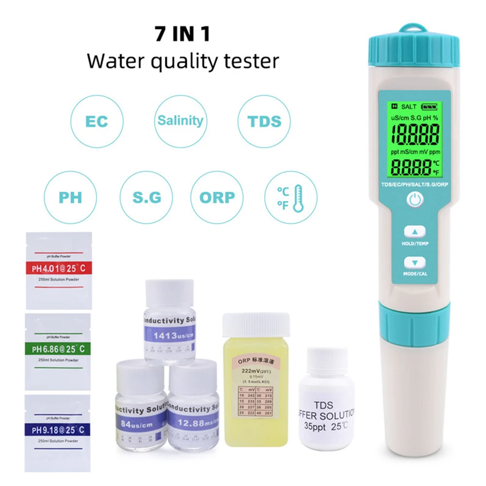 New 7 in 1 PH/TDS/EC/ORP/Salinity /S. G/Temperature Meter C-600 Water Quality Tester for Drinking Water, Aquariums PH Meter
New 7 in 1 PH/TDS/EC/ORP/Salinity /S. G/Temperature Meter C-600 Water Quality Tester for Drinking Water, Aquariums PH Meter