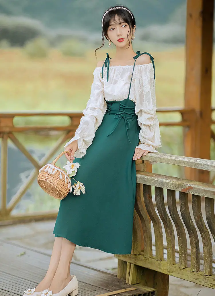 Women 2022 Summer 2 Piece Set Overalls Dress Elegant Off Shoulder Long Sleeve Shirt Top + Strap Dress Fashion Two Piece Suit I13
Women 2022 Summer 2 Piece Set Overalls Dress Elegant Off Shoulder Long Sleeve Shirt Top + Strap Dress Fashion Two Piece Suit I13