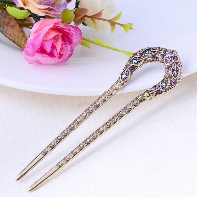 New Sale Vintage Hair Accessories Antique Bronze Plated Hairpins U shape Hair Stick Pin Women Rhinestone Flower Hair Jewelry 
New Sale Vintage Hair Accessories Antique Bronze Plated Hairpins U shape Hair Stick Pin Women Rhinestone Flower Hair Jewelry