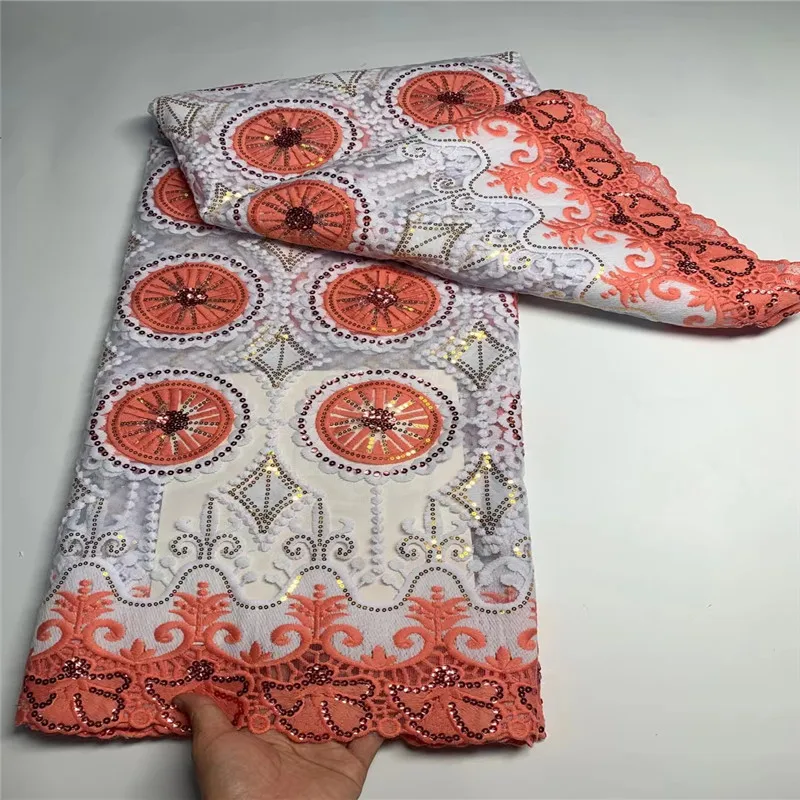 Африканская кружевная ткань 2023, высокое качество, элегантные нигерийские блестки, вышитая французская Тюлевая Кружевная Ткань 5 ярдов для стандартного платья 
Африканская кружевная ткань 2023, высокое качество, элегантные нигерийские блестки, вышитая французская Тюлевая Кружевная Ткань 5 ярдов для стандартного платья