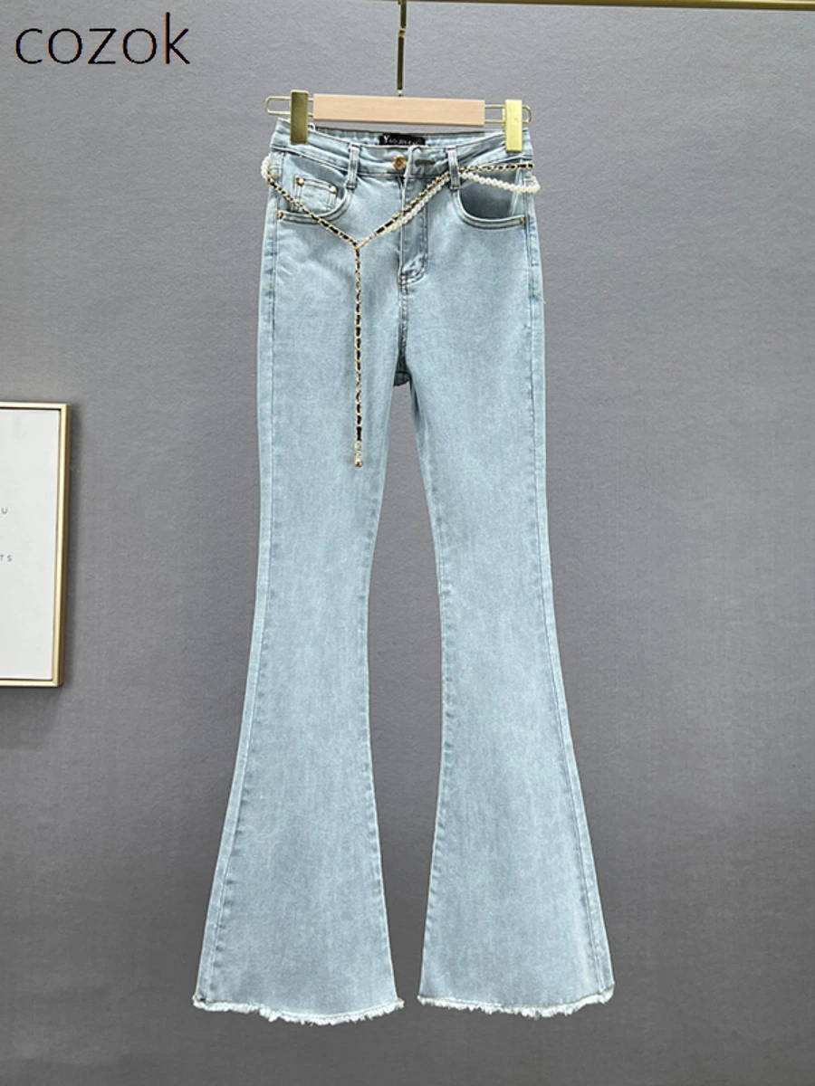 Denim Bell-Bottom Pants Women's 2023 Autumn Elastic High Waist Slim-Fit All-Matching Light Blue Trousers Elegant Women's Jeans
Denim Bell-Bottom Pants Women's 2023 Autumn Elastic High Waist Slim-Fit All-Matching Light Blue Trousers Elegant Women's Jeans