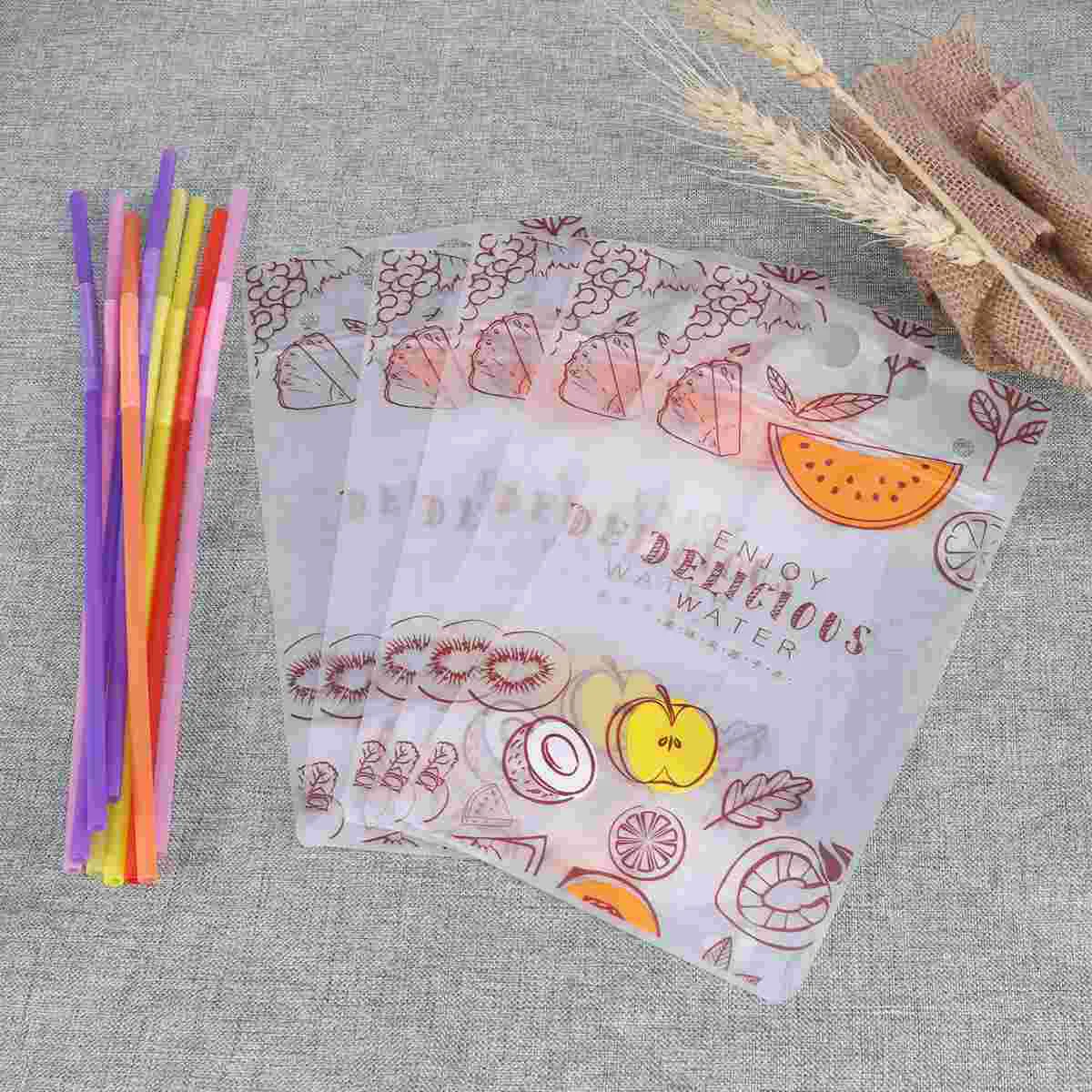 100PCS Matte Fruit Pattern Transparent Heat Resistant Drink Pouches Handheld Drink Container Set with Straws 
100PCS Matte Fruit Pattern Transparent Heat Resistant Drink Pouches Handheld Drink Container Set with Straws