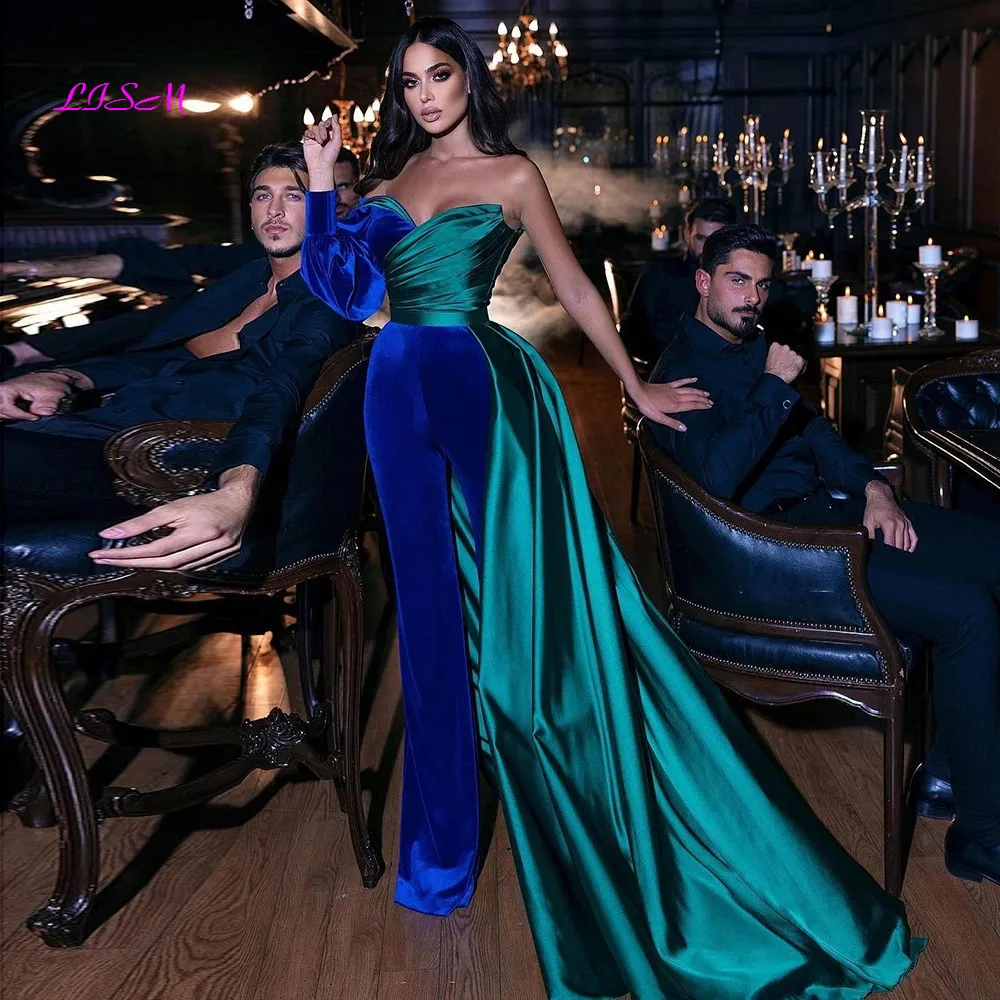 Royal Blue Velvet Evening Dresses Sexy One Long Puff Sleeves Arabia Formal Prom Gowns Pleats Satin Party Dress
Royal Blue Velvet Evening Dresses Sexy One Long Puff Sleeves Arabia Formal Prom Gowns Pleats Satin Party Dress