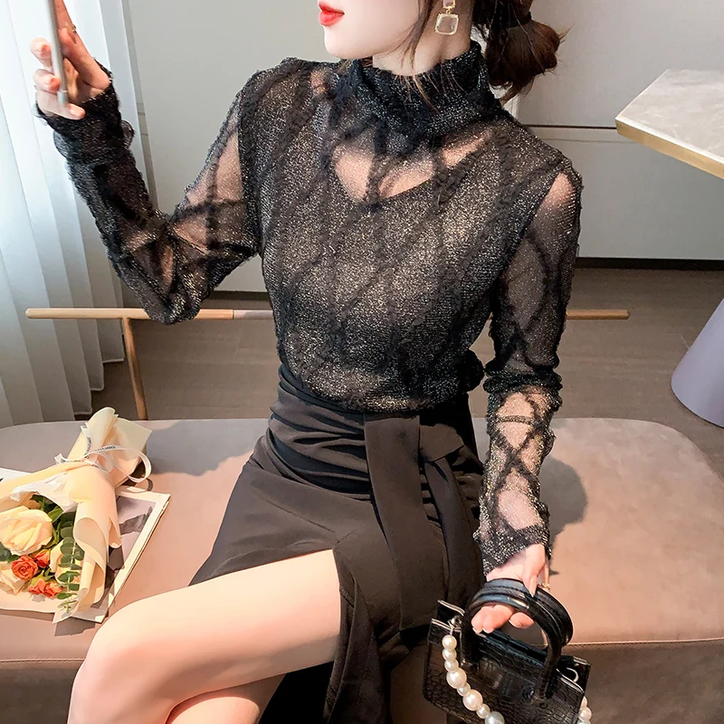 Fashion Solid Color Blusas Mujer Pullover Women Tops Autumn/ Spring Slim High Neck Long Sleeve Lace Bottomed Shirt Women 515G
Fashion Solid Color Blusas Mujer Pullover Women Tops Autumn/ Spring Slim High Neck Long Sleeve Lace Bottomed Shirt Women 515G