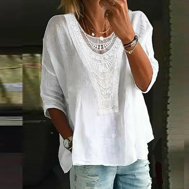 Sexy Crew Neck Embroidery Lace Jacquard Shirts Women Spring Patchwork Hollow Blouse Autumn Long Sleeve Solid Cotton Top Pullover
Sexy Crew Neck Embroidery Lace Jacquard Shirts Women Spring Patchwork Hollow Blouse Autumn Long Sleeve Solid Cotton Top Pullover