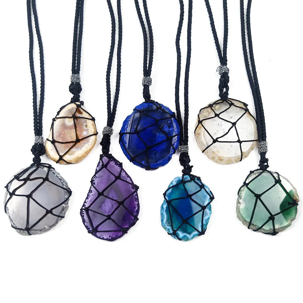 Handmade Rope Wrapped rainbow Onyx Healing Crystal Colorful stone Pendant Accessories Necklace Jewelry for women Wholesale
Handmade Rope Wrapped rainbow Onyx Healing Crystal Colorful stone Pendant Accessories Necklace Jewelry for women Wholesale