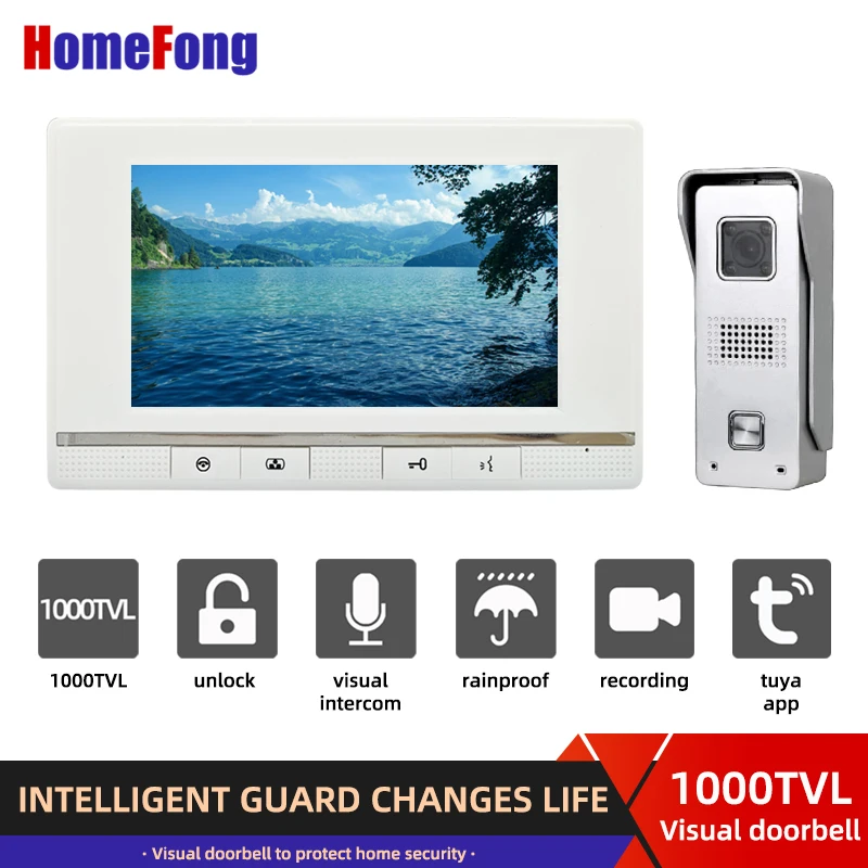 

HomeFong Intercom 7 Inch Wired Monitor 1000TVL Doorbell Camera Call Panel IR Night Vision IP65 Waterproof Video Door Phone