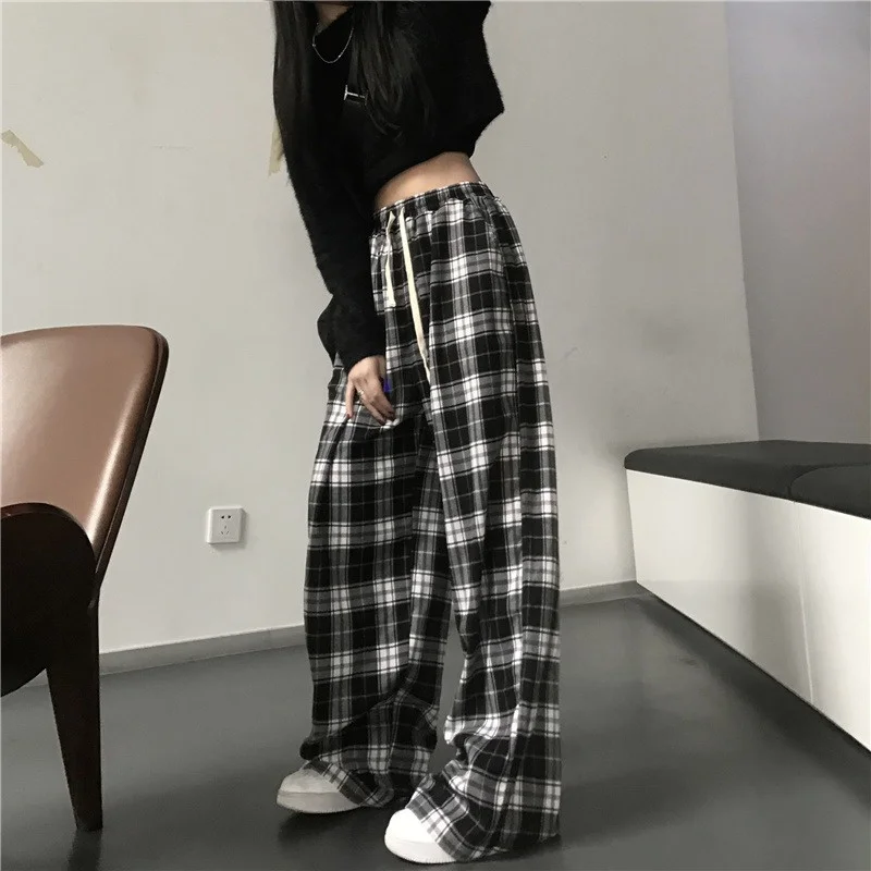 Loose Trousers Black and White Women Plaid Pants Wide Leg Casual Retro Teen Streetwear Straight Ins Hiphop New
Loose Trousers Black and White Women Plaid Pants Wide Leg Casual Retro Teen Streetwear Straight Ins Hiphop New