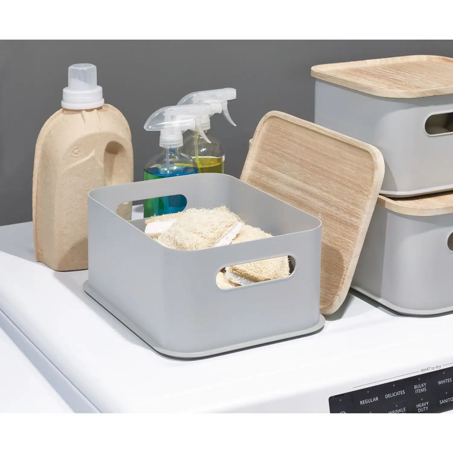 Eco BPA-Free Recycled Plastic 11.9" Medium Storage Bin with Handles and Paulownia Wood Lid, Gray Storage Organizer
Eco BPA-Free Recycled Plastic 11.9" Medium Storage Bin with Handles and Paulownia Wood Lid, Gray Storage Organizer