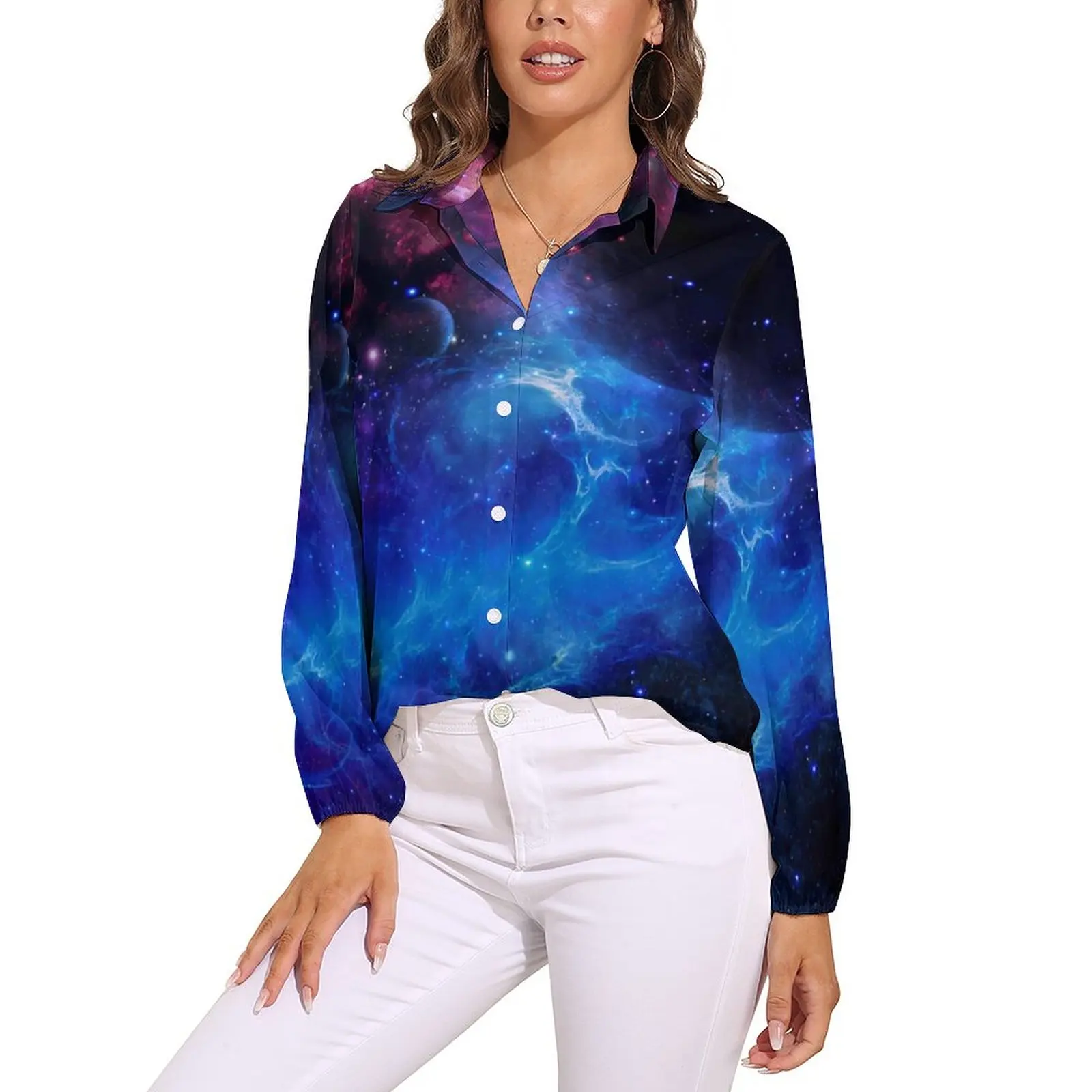 Blue Galaxy Blouse Womens Outer Space Print Casual Loose Blouses Long-Sleeve Office Work Shirt Graphic Tops Big Size 2XL 3XL
Blue Galaxy Blouse Womens Outer Space Print Casual Loose Blouses Long-Sleeve Office Work Shirt Graphic Tops Big Size 2XL 3XL