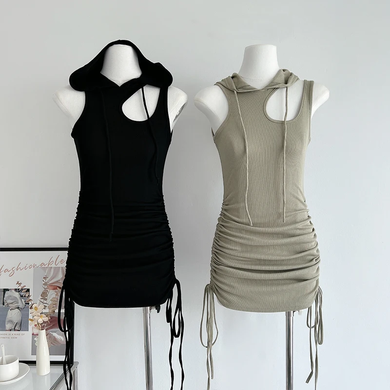Hooded Dress For Women Sleeveless Sexy Hole Drawstring Style Solid Mini One-Piece Young Hot Girl Skirts
Hooded Dress For Women Sleeveless Sexy Hole Drawstring Style Solid Mini One-Piece Young Hot Girl Skirts