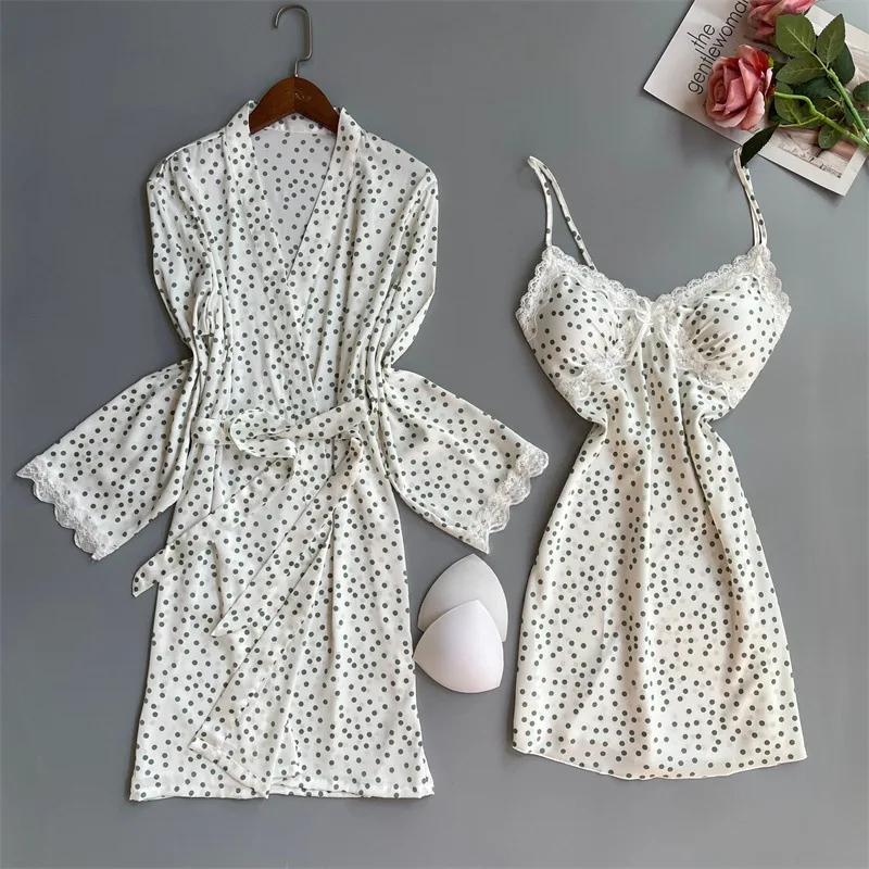 Wedding Party Loungewear Kimono Robe Set Women Sleepwear Sexy Lace Satin Bathrobe Gown Intimate Lingerie Print Dot Nightgown
Wedding Party Loungewear Kimono Robe Set Women Sleepwear Sexy Lace Satin Bathrobe Gown Intimate Lingerie Print Dot Nightgown