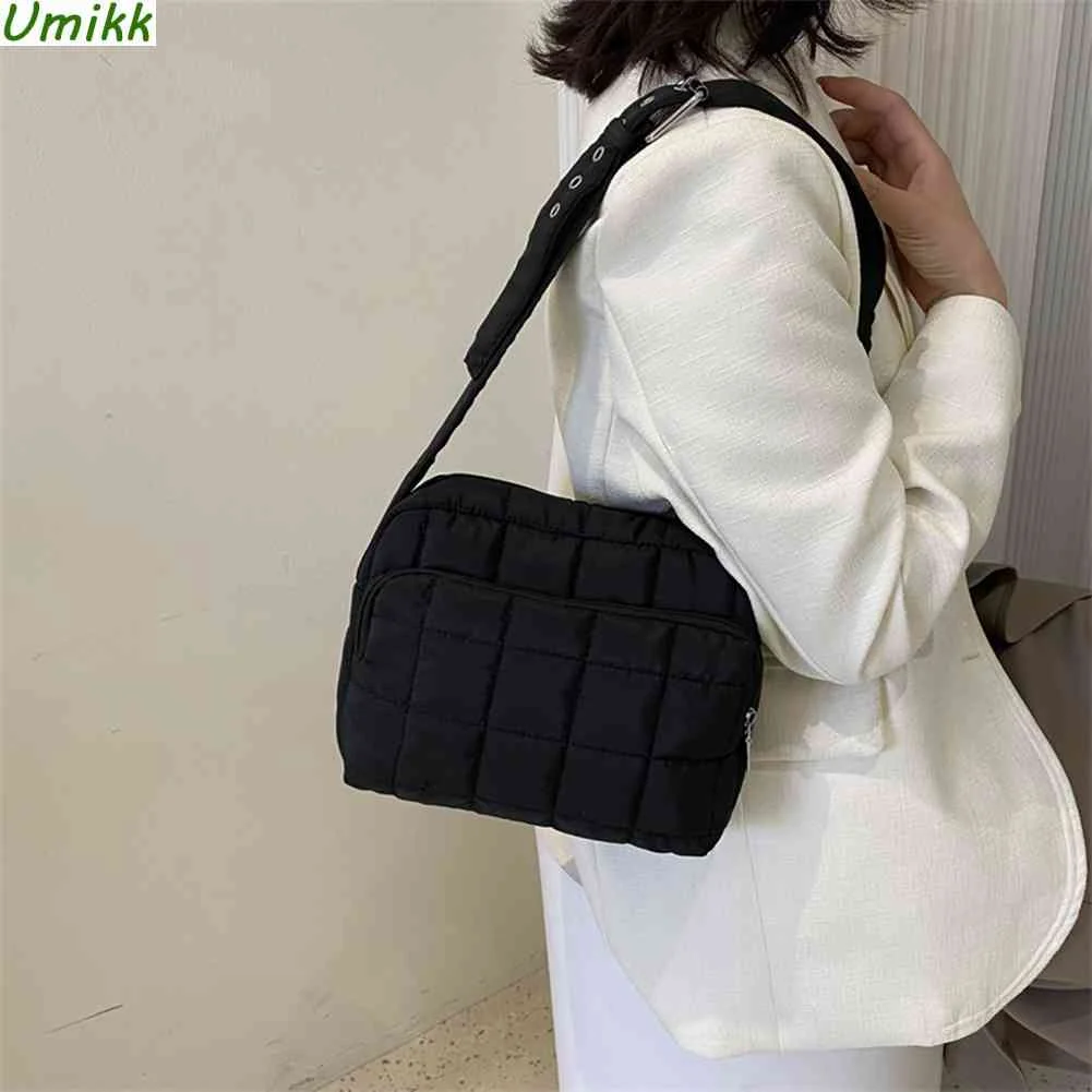 

Quilted Padding Cotton Ladies Handbags Fashion Women Embroidery Thread Crossbody Bags Simple Solid Hobos Girls Purse