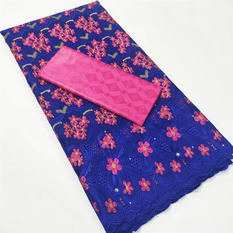 Royal Blue Swiss Voile Lace Fabric Cotton Lace With Bazin Set 2.5+2.5Yards 
Royal Blue Swiss Voile Lace Fabric Cotton Lace With Bazin Set 2.5+2.5Yards