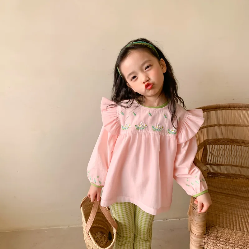 2022 Spring Girls cute casual blouses sets cotton pink loose blouses and embroidery mesh Mesh blouse 2pcs children 
2022 Spring Girls cute casual blouses sets cotton pink loose blouses and embroidery mesh Mesh blouse 2pcs children