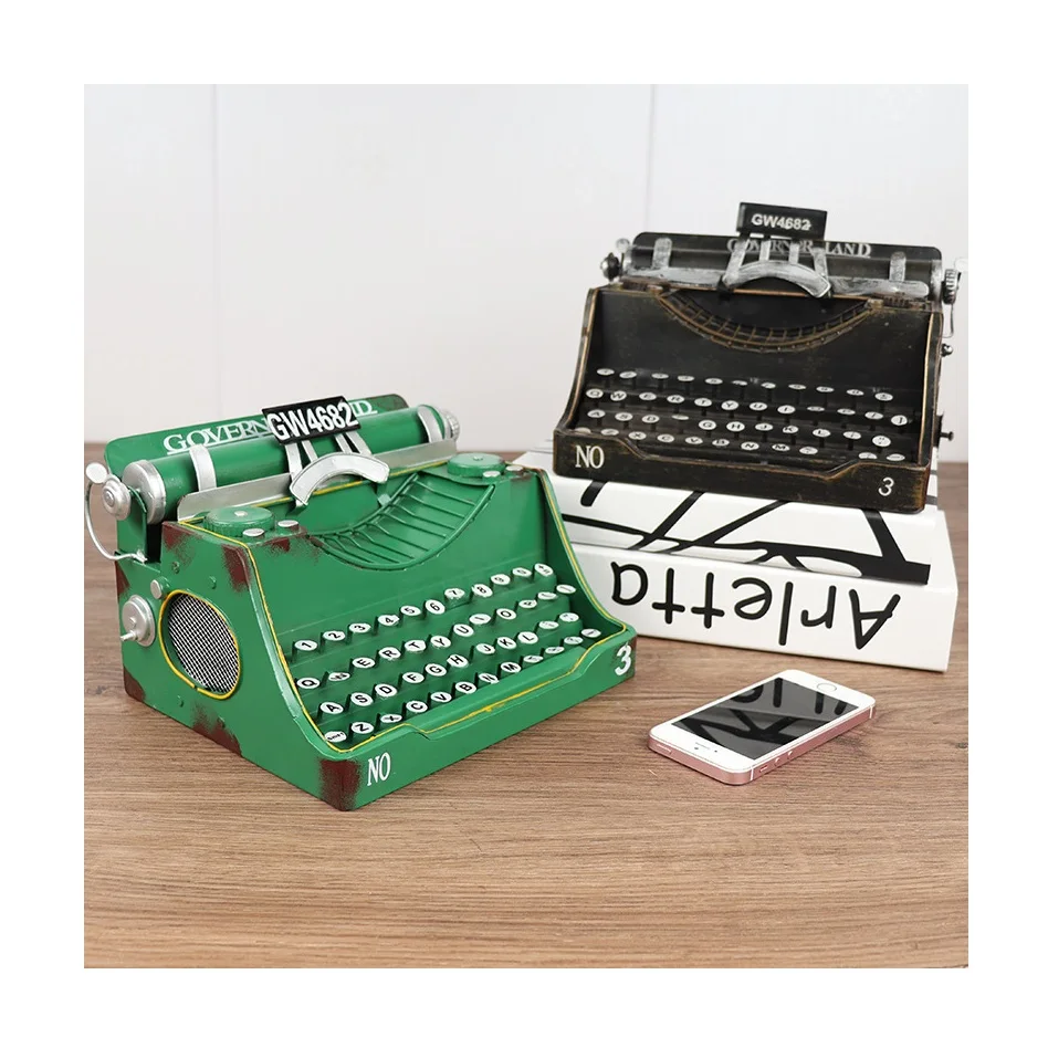 

Vintage Classic Manual Decoration Antique Typewriter for Home Handmade Metal Crafts Retro Ornaments Coin Storage Piggy Bank