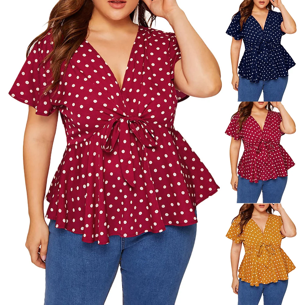 Plus Size Ladies A-Line V-Neck Tee Shirt T-Shirt Ruffle Women Top Blouses Polka Dot Printed Fashion Large Size Blouses T-Shirt
Plus Size Ladies A-Line V-Neck Tee Shirt T-Shirt Ruffle Women Top Blouses Polka Dot Printed Fashion Large Size Blouses T-Shirt
