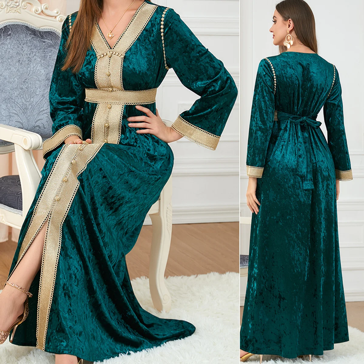 Muslim Dress Elegant Abaya Kaftan Caftan Evening Dress Turkish Dubai Embroidered Moroccan Caftan Autumn Winter Dress Long Sleeve
Muslim Dress Elegant Abaya Kaftan Caftan Evening Dress Turkish Dubai Embroidered Moroccan Caftan Autumn Winter Dress Long Sleeve