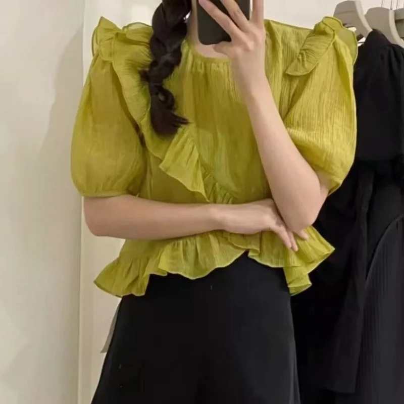 Women's Blouse Chic Design Sense Of Minority Irregular Fungus Edge Pullover Shirt Women's New Summer Chic Western Style Top
Women's Blouse Chic Design Sense Of Minority Irregular Fungus Edge Pullover Shirt Women's New Summer Chic Western Style Top