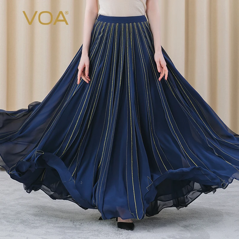 VOA 100% Pure Silk Fashion Gothic Pleated Woman Skirts Golden Stripe Fashionable All-match Elegant Female Women's Skirt CE58
VOA 100% Pure Silk Fashion Gothic Pleated Woman Skirts Golden Stripe Fashionable All-match Elegant Female Women's Skirt CE58