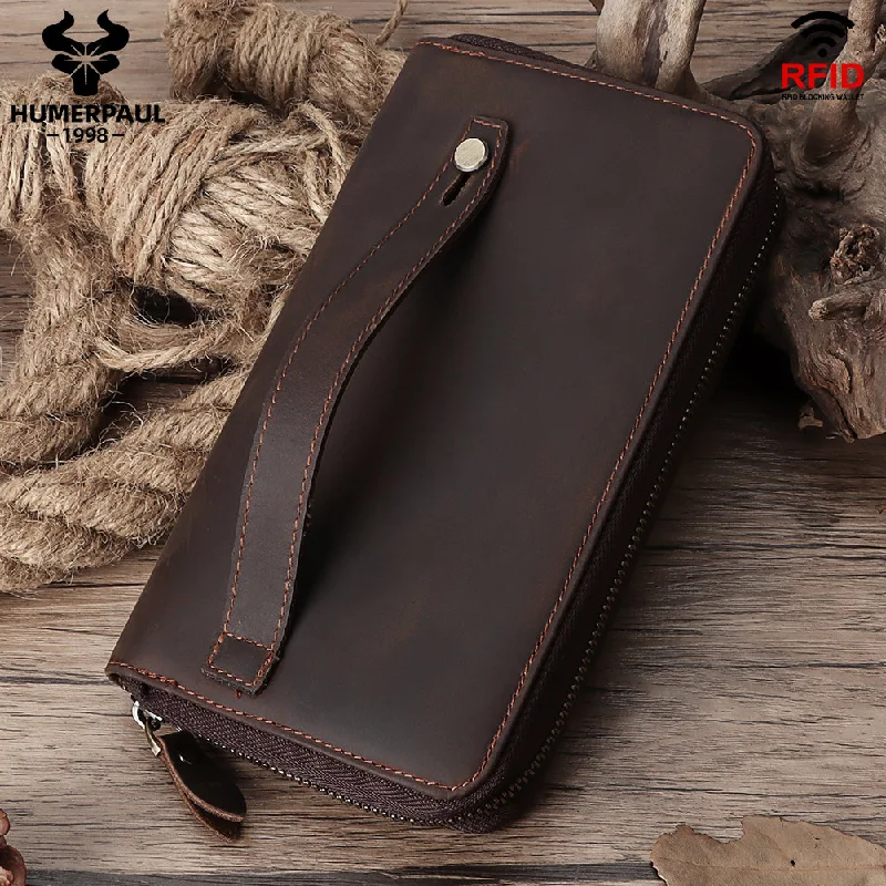 HUMERPAUL Men's Handbag RFID Head Layer Cowhide Vintage Zipper Multi Card Leather Men's Long Wallet with Drawstring Handbag Man
HUMERPAUL Men's Handbag RFID Head Layer Cowhide Vintage Zipper Multi Card Leather Men's Long Wallet with Drawstring Handbag Man