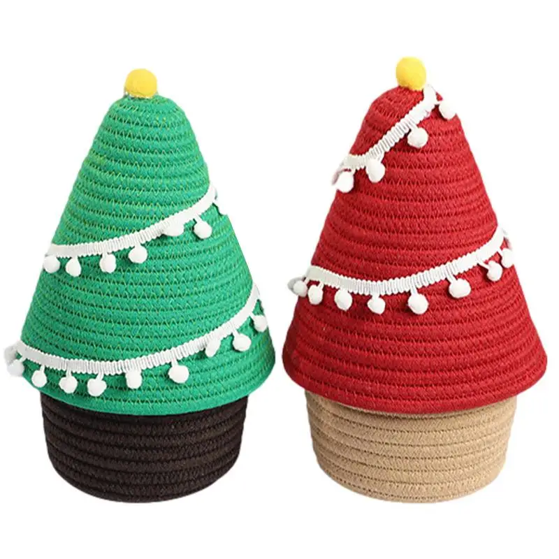 

Woven Cotton Rope Storage Baskets Organize Boxs With Christmas Tree Lid Desktop Sundries Key Clothes Laundry Storage Basket