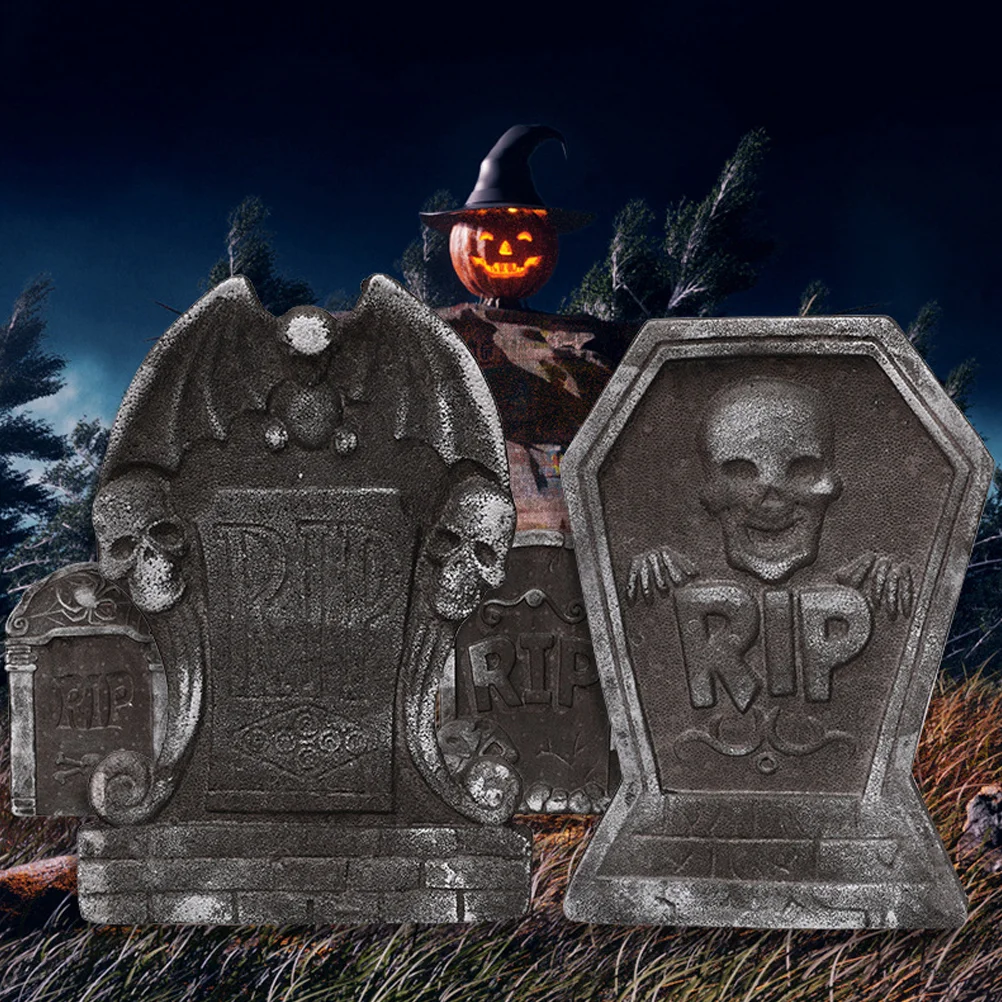 

4pcs Scary Decorative Tombstone Prank Prop Halloween Theme Foam Tombstone Decor Random Style
