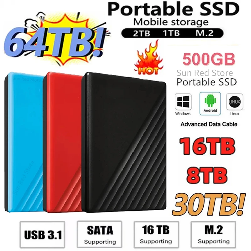Portable 100% Original SSD 64TB Hard Drive 1TB/2TB/4TB/16TB External SSD Hard Drive Type C USB3.1 Hard Disk USB Flash Drive
Portable 100% Original SSD 64TB Hard Drive 1TB/2TB/4TB/16TB External SSD Hard Drive Type C USB3.1 Hard Disk USB Flash Drive