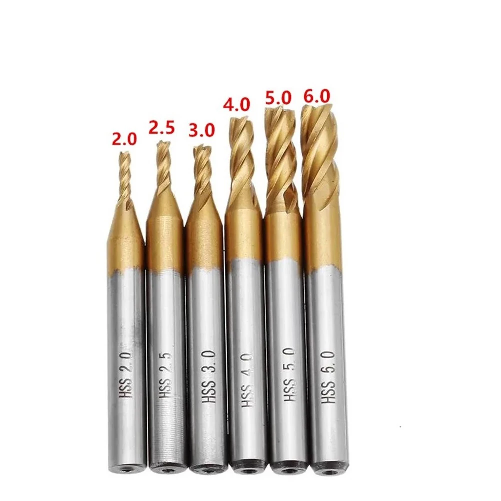 6pcs HSS Milling Cutter Four-Flute Spiral Bit 6mm Shank Straight Drill Bit For Soft Metal Wood Plastic Milling Cutter Tools
6pcs HSS Milling Cutter Four-Flute Spiral Bit 6mm Shank Straight Drill Bit For Soft Metal Wood Plastic Milling Cutter Tools