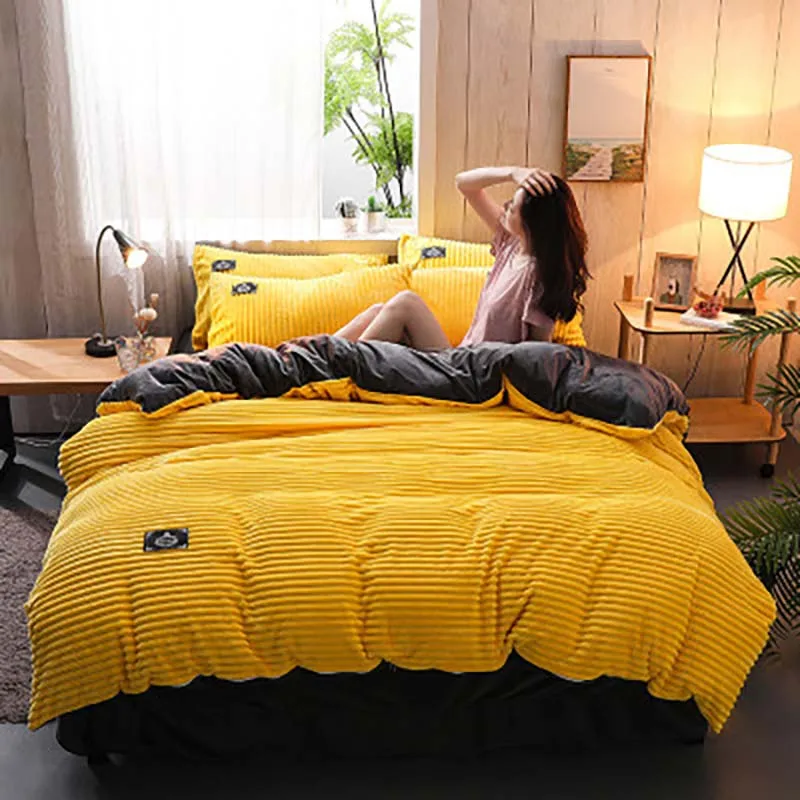 

Thickened Solid Color Velvet Bedding Set Warm Flannel Winter Duvet Cover Set Bed Sheet Pillowcases Twin Queen King size 3/4pcs