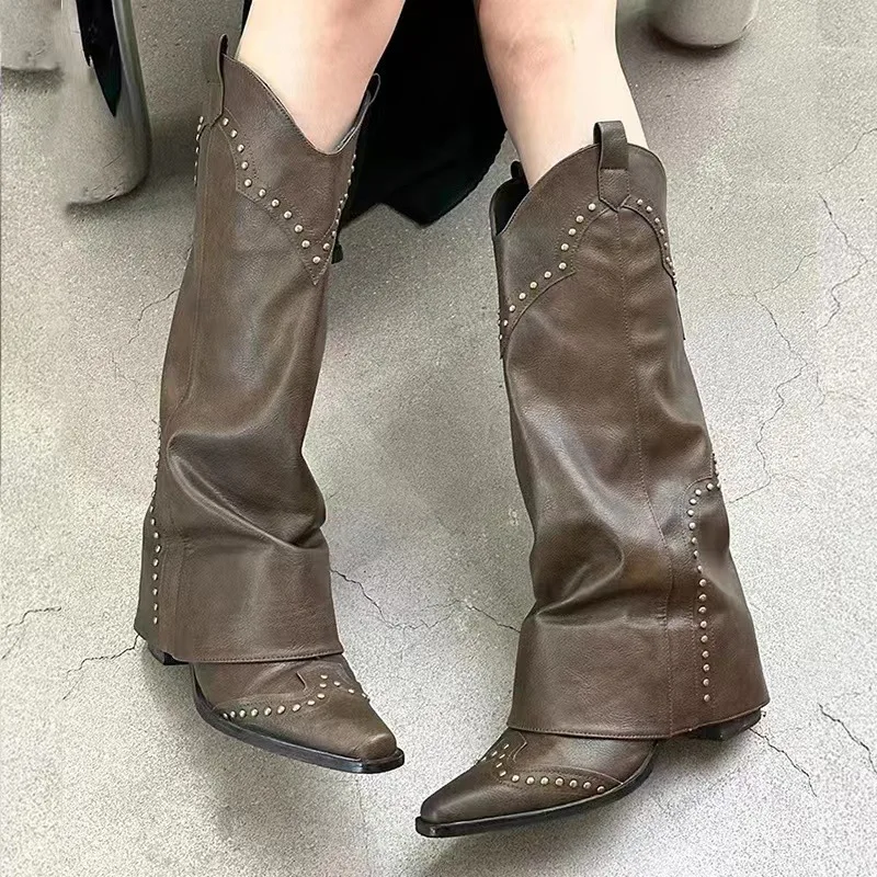 Retro Pointed Western Boots Women's Summer New Brown Rivet Trouser Sleeve Boots Versatile Thick Heel Boots Trend
Retro Pointed Western Boots Women's Summer New Brown Rivet Trouser Sleeve Boots Versatile Thick Heel Boots Trend