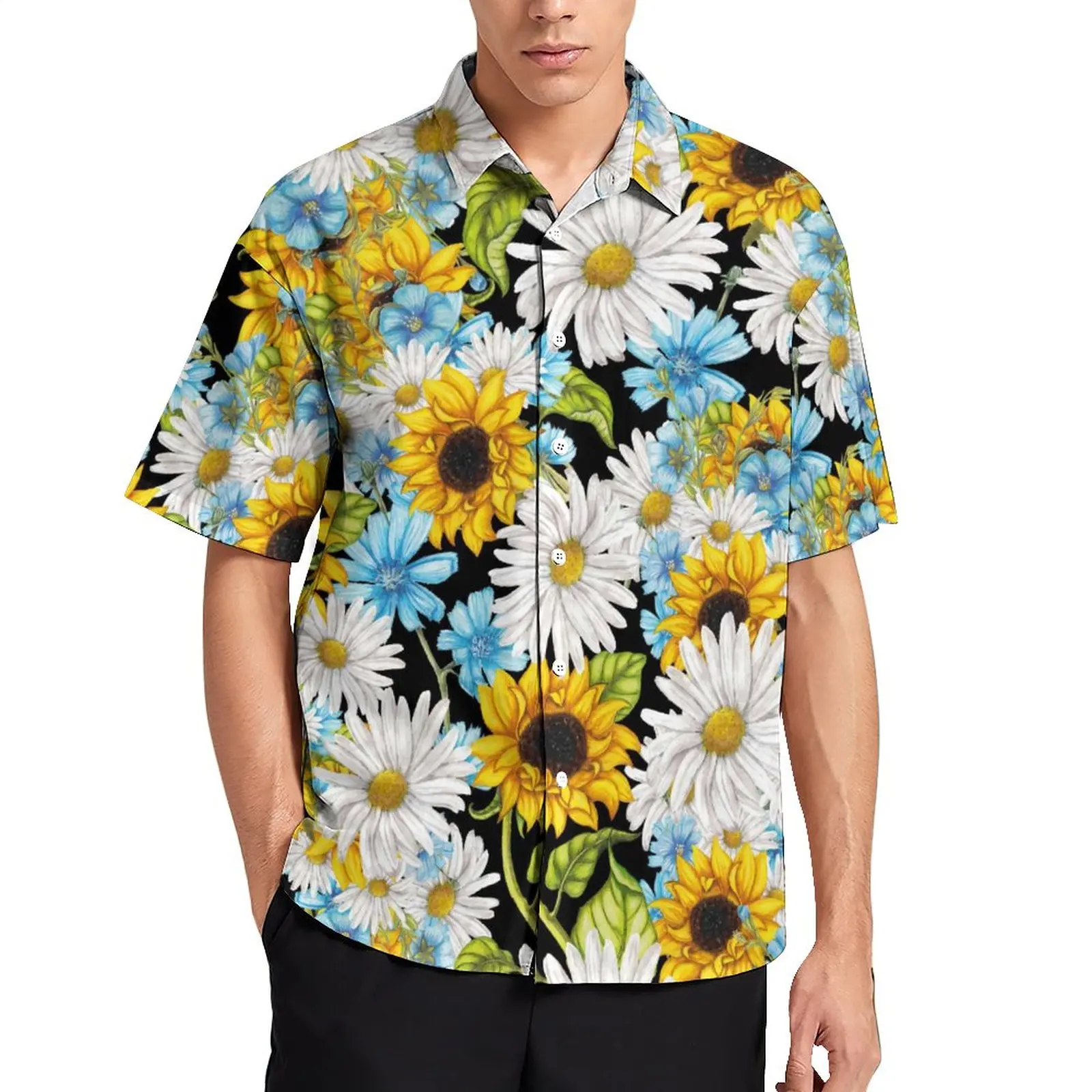 

Yellow Sunflower Art Blouses Man Colorful Floral Print Casual Shirts Hawaii Short Sleeve Streetwear Oversize Vacation Shirt Gift