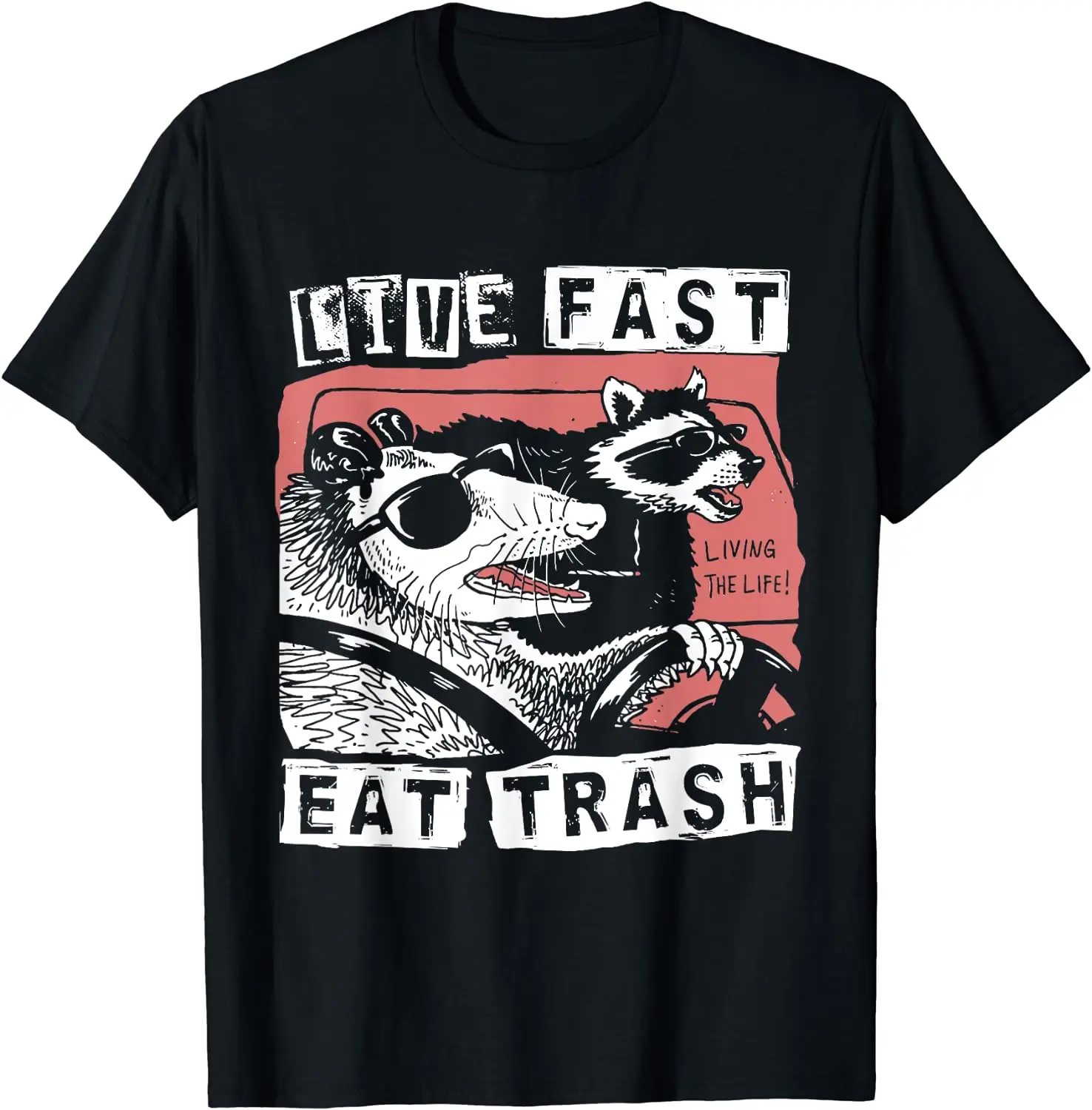 

Funny Possum Raccoon Live Fast Eat Trash Street Cats Squad T-Shirt for Men Women Casual Cotton Four Seasons Daily Tees