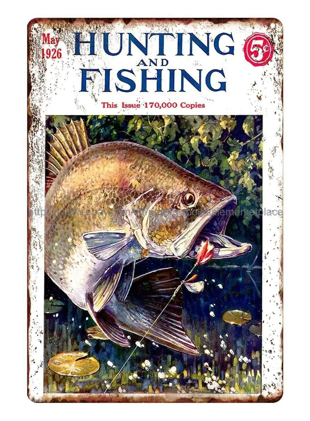 

Old reproductions for Hunting and Fishing 1926 Magazine Cover Metal tin Sign Retro Wall Home Bar Pub Vintage Cafe Decor, 8x12 In