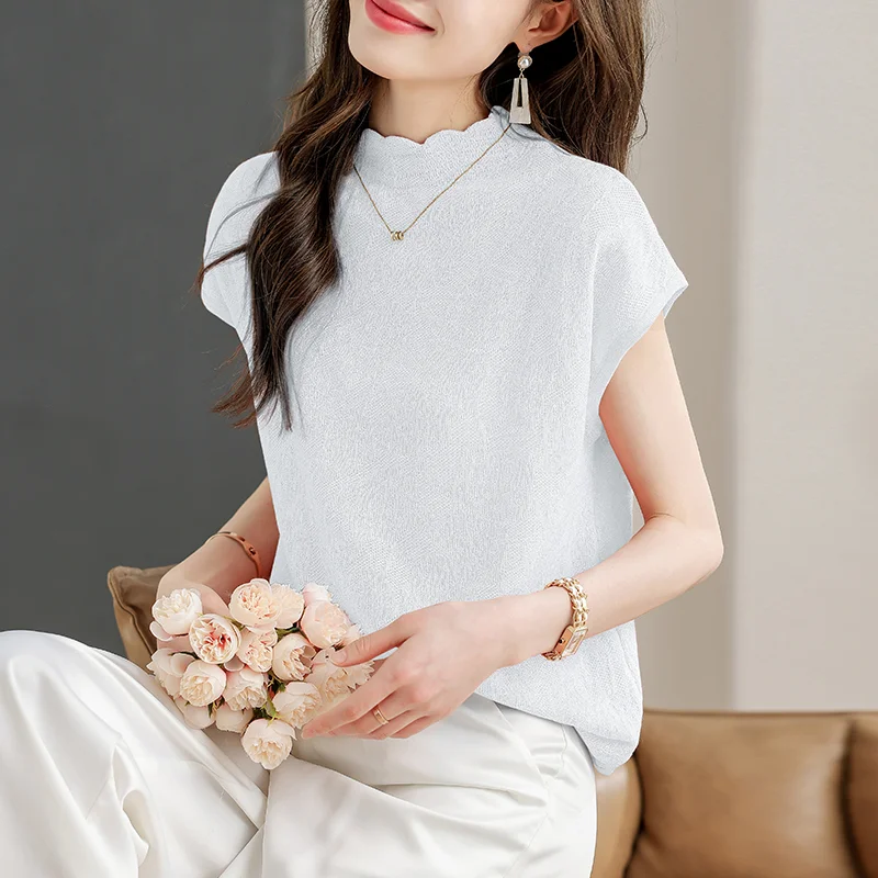 Casual Loose Ice Silk White T-Shirt Women 2023 Summer Tee Jacquard Lace Short Sleeve Tshirts Woman Ruffle Office Lady Tops 27005
Casual Loose Ice Silk White T-Shirt Women 2023 Summer Tee Jacquard Lace Short Sleeve Tshirts Woman Ruffle Office Lady Tops 27005